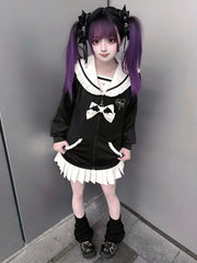Jirai Kei Sailor Collar Academic Jacket - Black & White Sweet Edgy Look