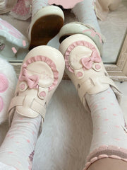 Sweet Lolita Fleece Lined Beige Winter Flats with Bunny Ear & Ruffle Trim Heart Applique