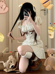 Ruffle Trim Brown Striped Skirt with Undies