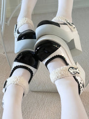 White Jirai Kei Claw Fishbone Design Platform Shoes