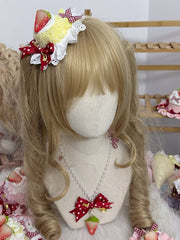 Yellow/Pink Small - sized Sweet Lolita Strawberry Cake Mini Hat