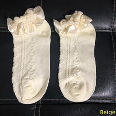 White/Black/Beige Satin Ruffled Lolita Cotton Socks