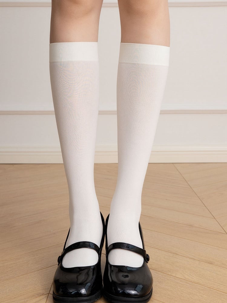 Milk White/White/Black Ribbed Trim JK Stockings