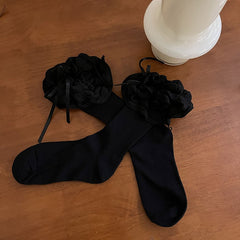 White/Black/Brown Lolita Puffy Ruffle Socks with Bow Ribbon Decoration