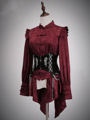 Clearance - Size M for Bust 106CM Red Knot Buttons Placket Banded Collar Ouji Long Sleeves Shirt