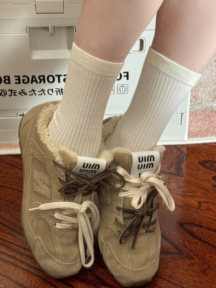 White Striped Pattern Lolita Calf Socks