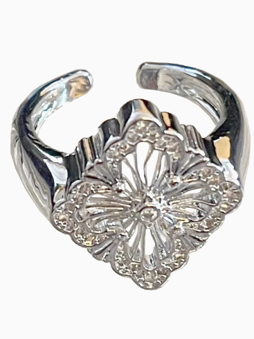 Y2K Silver Hollow-out Cross Ring