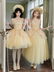 Yellow Floral Bowknot Decorated Lace Trim Bonnet