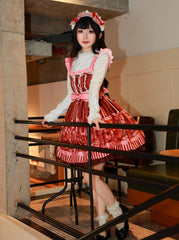 Tangerine Sweet Teddy Bear Print High Waist Lolita Dress