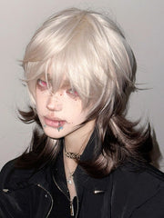 Blonde And Brown Ombre 43CM Length Wavy Wig With Air Bangs