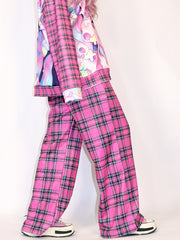 Rose Red Gyaru Fashion Plaid Pattern Wide-leg Cut Pants Thicken Version