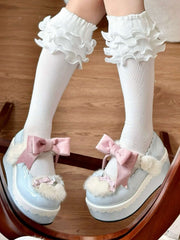 White Ruffle Trims Lolita Calf Socks