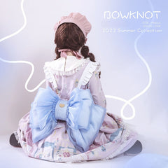 Sax Blue Tulle Big Bow Backpack Solid Color 3 Size Options