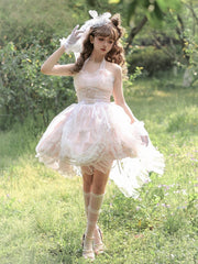 Plus Size Friendly Pink Tiered Ruffle Skirt Hime Jumper Skirt