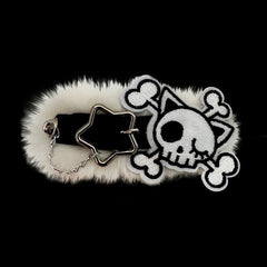 Black/White Skeleton Applique Gothic Plush Hairclip