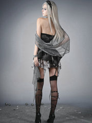 Clearance - Size S for Bust 76cm Y3K Fashion Futuristic Black Basque Waist Metal Chains Front Handkerchief Hem Cyberpunk  Hooded Dress