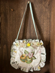 Red / Green Polka-dot Pattern Hand Bag with Apple Embroidery