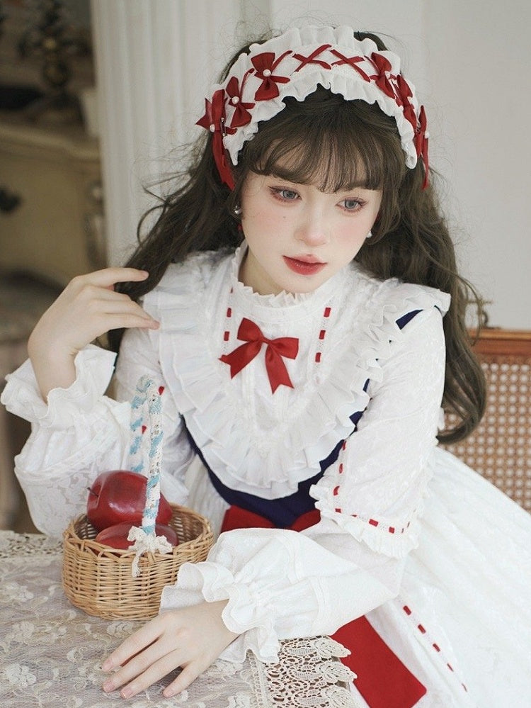 White and Red Bead Bowknots Hairband Snow White