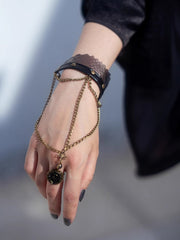 Strampunk Snake Scale Design PU Bracelet With Rose Ring And Bronze Chains