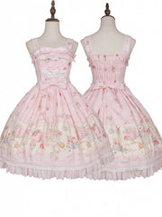 Pink Bunny and Dessert Print Sweet Lolita JSK Dress with Bow Accents