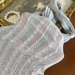 Gray Hollow-out Tights/Leg Loop with Beaded strands and Star-shaped Charms/Floral Trims Socks/Gray Semi-sheer Underknee Stockings