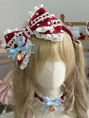 Sweet Lolita Red Polka-dot Bow Lace Trim KC With Strawberry Charm