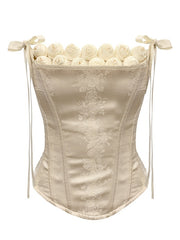 Roses and Bowknot Decorated Neckline Boned Corset Top