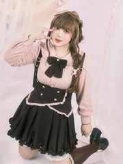 Plus Size Pink Ruffle Trim Blouse with Peter Pan Collar & Heart Button