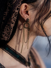 Steampunk Gear Design Feather Charms Ear Clips