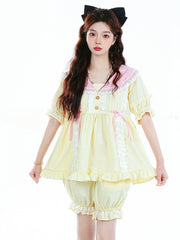 Yellow Sailor Collar Sweet Pajama Set