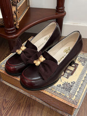 Wine Red Bear Decorated Bow at Top Loafers