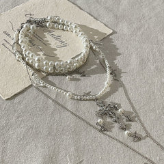 White Beaded Chain Necklace with Cross Pendant