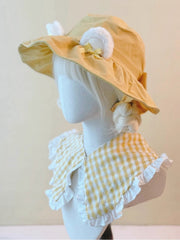 Yellow Cute Plush Bear Ears Hat with Bow Accents