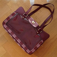 Plaid Pattern Large Capacity Wine Red Ita Tote Bag
