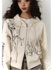 Green / Light Gray Hooded Jacket with Two-way Zip Placket and Drawstring Hood