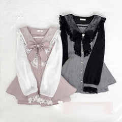 Sweet Jirai Kei Pink Coord Set: Sailor Collar Dress with Mesh Sleeves, Shorts & Detachable Bow