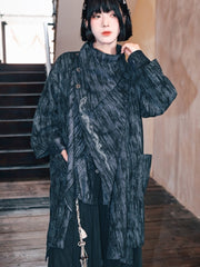 Blue Tie Dye Cheongsam Asymmetrical Cape Jacket with Snake Print