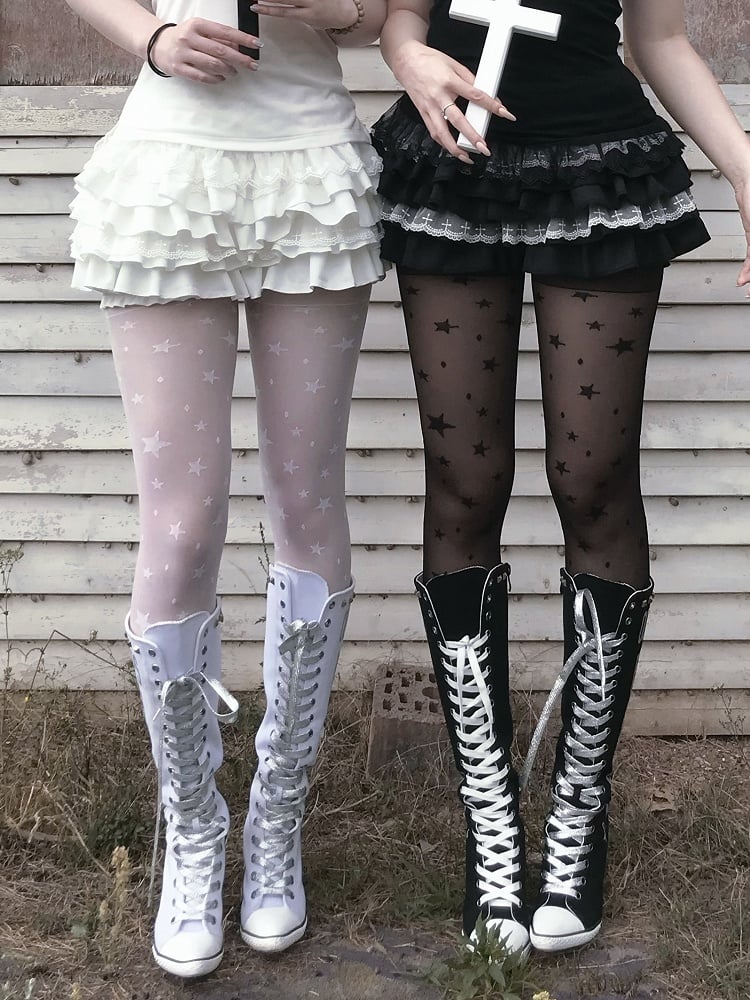 Clearance - Size for Waist 58-74cm Gothic Black Elastic Waist Tiered Cross Lace Trim Bloomers Skort