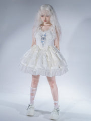 White Gothic Spider Embroidery Corset Top + Skirt + Shrug Shiro Lolita Full Set