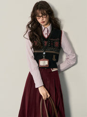 Clearance - Size S for Waist 68cm Gryffindor Dark Red Box Pleat Skirt Harry Potter and KYOUKO Collaboration