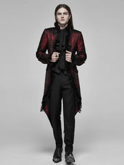 Men's Dark Red and Black Rococo Gorgeous Lace Tuxedo Coat