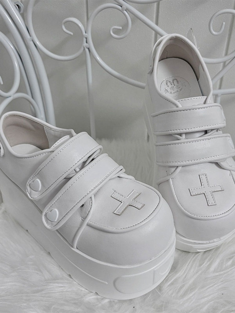 White Yami Kawaii Cross Design Platform Shoes