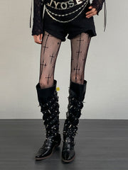 Y2K Black Cross Pattern Punk Fishnet Tights