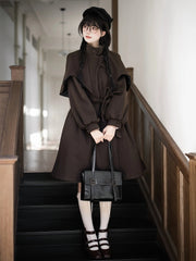 Brown Dark Academia Cape Design Coat with Quilted Cotton Lining Little Detective Vibes