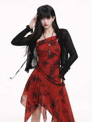 Black Cropped Cardigan with Ruffle Trim & Tie-Front Design