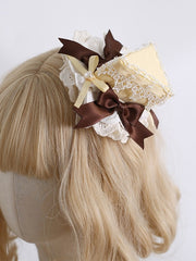 Yellow&Brown Sweet Lolita Beaded Decorated Bowknot Details Lace Trim Cake Mini Hat