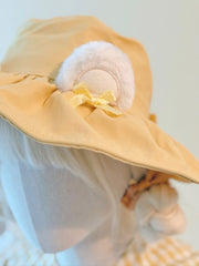 Yellow Cute Plush Bear Ears Hat with Bow Accents