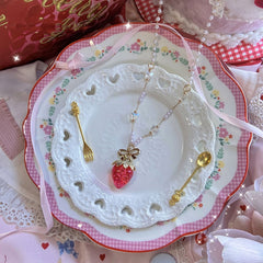 Sweet Pink / Red Strawberry Beads Chain Neckalce