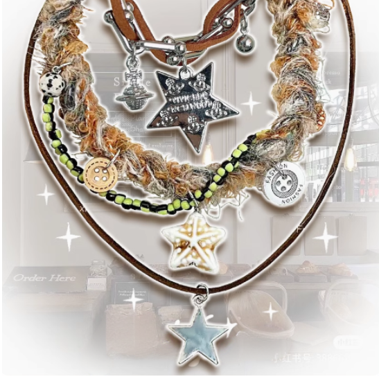 Y2K Saturn/Button/Star Decorated Choker/Bracelet