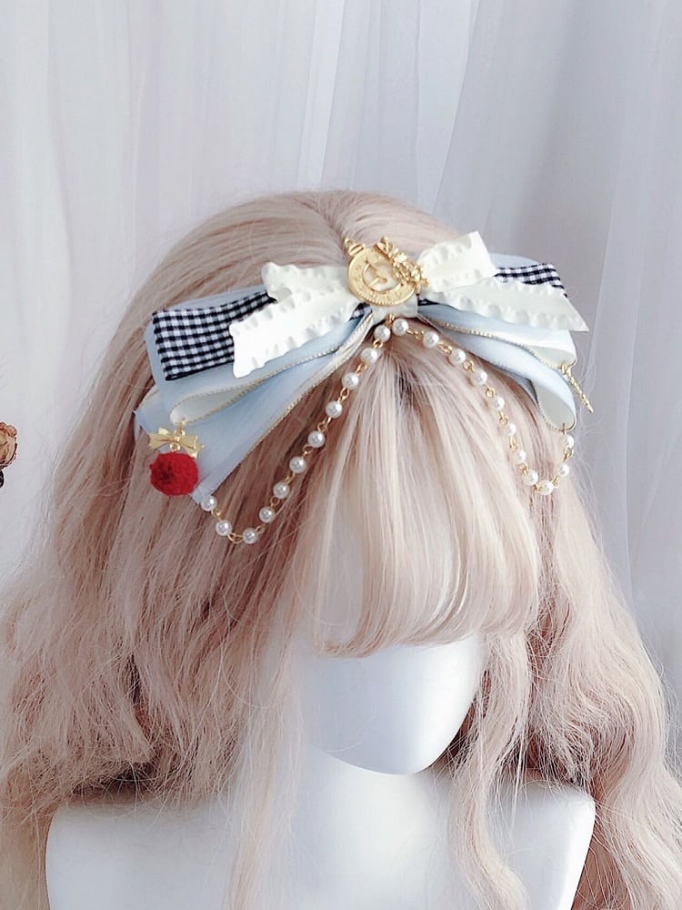 Blue Alice in Wonderland Vibes Clock Decorated Beaded Charm KC